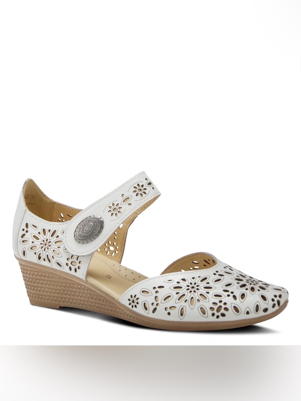 Spring Step NWT White Laser-Cut Mary Jane Flats with Ankle Strap